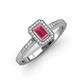 3 - Wanda Desire Emerald Cut 6x4 mm Rhodolite Garnet and Round Diamond Leaf Engraved Halo Engagement Ring 
