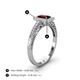4 - Wanda Desire Emerald Cut 6x4 mm Red Garnet and Round Diamond Leaf Engraved Halo Engagement Ring 