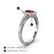 4 - Wanda Desire Emerald Cut 6x4 mm Ruby and Round Diamond Leaf Engraved Halo Engagement Ring 