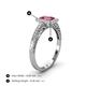 4 - Wanda Desire Emerald Cut 6x4 mm Pink Tourmaline and Round Diamond Leaf Engraved Halo Engagement Ring 