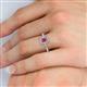 5 - Wanda Desire Emerald Cut 6x4 mm Rhodolite Garnet and Round Diamond Leaf Engraved Halo Engagement Ring 