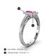 4 - Wanda Desire Emerald Cut 6x4 mm Pink Sapphire and Round Diamond Leaf Engraved Halo Engagement Ring 