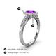4 - Wanda Desire Emerald Cut 6x4 mm Amethyst and Round Diamond Leaf Engraved Halo Engagement Ring 