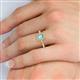 5 - Wanda Desire Emerald Cut 6x4 mm Blue Topaz and Round Diamond Leaf Engraved Halo Engagement Ring 