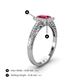 4 - Wanda Desire Emerald Cut 6x4 mm Rhodolite Garnet and Round Diamond Leaf Engraved Halo Engagement Ring 