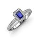 3 - Wanda Desire Emerald Cut 7x5 mm Blue Sapphire and Round Diamond Leaf Engraved Halo Engagement Ring 