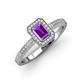 3 - Wanda Desire Emerald Cut 7x5 mm Amethyst and Round Diamond Leaf Engraved Halo Engagement Ring 