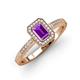 3 - Wanda Desire Emerald Cut 7x5 mm Amethyst and Round Diamond Leaf Engraved Halo Engagement Ring 
