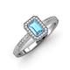 3 - Wanda Desire Emerald Cut 7x5 mm Blue Topaz and Round Diamond Leaf Engraved Halo Engagement Ring 
