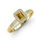 3 - Wanda Desire Emerald Cut 7x5 mm Citrine and Round Diamond Leaf Engraved Halo Engagement Ring 