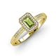 3 - Wanda Desire Emerald Cut 7x5 mm Peridot and Round Diamond Leaf Engraved Halo Engagement Ring 