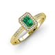 3 - Wanda Desire Emerald Cut 7x5 mm Emerald and Round Diamond Leaf Engraved Halo Engagement Ring 
