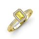 3 - Wanda Desire Emerald Cut 7x5 mm Yellow Sapphire and Round Diamond Leaf Engraved Halo Engagement Ring 