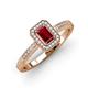 3 - Wanda Desire Emerald Cut 7x5 mm Ruby and Round Diamond Leaf Engraved Halo Engagement Ring 