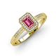 3 - Wanda Desire Emerald Cut 7x5 mm Pink Tourmaline and Round Diamond Leaf Engraved Halo Engagement Ring 