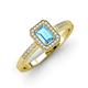 3 - Wanda Desire Emerald Cut 7x5 mm Blue Topaz and Round Diamond Leaf Engraved Halo Engagement Ring 
