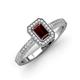 3 - Wanda Desire Emerald Cut 7x5 mm Red Garnet and Round Diamond Leaf Engraved Halo Engagement Ring 