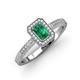 3 - Wanda Desire Emerald Cut 7x5 mm Emerald and Round Diamond Leaf Engraved Halo Engagement Ring 