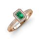 3 - Wanda Desire Emerald Cut 7x5 mm Emerald and Round Diamond Leaf Engraved Halo Engagement Ring 