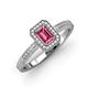 3 - Wanda Desire Emerald Cut 7x5 mm Pink Tourmaline and Round Diamond Leaf Engraved Halo Engagement Ring 