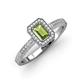 3 - Wanda Desire Emerald Cut 7x5 mm Peridot and Round Diamond Leaf Engraved Halo Engagement Ring 