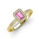 3 - Wanda Desire Emerald Cut 7x5 mm Pink Sapphire and Round Diamond Leaf Engraved Halo Engagement Ring 