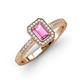 3 - Wanda Desire Emerald Cut 7x5 mm Pink Sapphire and Round Diamond Leaf Engraved Halo Engagement Ring 