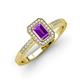 3 - Wanda Desire Emerald Cut 7x5 mm Amethyst and Round Diamond Leaf Engraved Halo Engagement Ring 