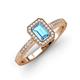 3 - Wanda Desire Emerald Cut 7x5 mm Blue Topaz and Round Diamond Leaf Engraved Halo Engagement Ring 