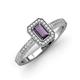 3 - Wanda Desire Emerald Cut 7x5 mm Iolite and Round Diamond Leaf Engraved Halo Engagement Ring 