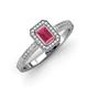 3 - Wanda Desire Emerald Cut 7x5 mm Rhodolite Garnet and Round Diamond Leaf Engraved Halo Engagement Ring 