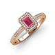 3 - Wanda Desire Emerald Cut 7x5 mm Rhodolite Garnet and Round Diamond Leaf Engraved Halo Engagement Ring 
