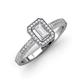 3 - Wanda Desire Emerald Cut 7x5 mm White Sapphire and Round Diamond Leaf Engraved Halo Engagement Ring 
