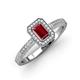 3 - Wanda Desire Emerald Cut 7x5 mm Ruby and Round Diamond Leaf Engraved Halo Engagement Ring 