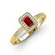 3 - Wanda Desire Emerald Cut 7x5 mm Ruby and Round Diamond Leaf Engraved Halo Engagement Ring 
