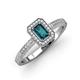 3 - Wanda Desire Emerald Cut 7x5 mm London Blue Topaz and Round Diamond Leaf Engraved Halo Engagement Ring 