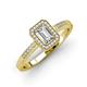 3 - Wanda Desire Emerald Cut 7x5 mm Diamond and Round Diamond Leaf Engraved Halo Engagement Ring 