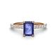 1 - Charlotte Desire 7x5 mm Emerald Cut Iolite and Round Diamond Hidden Halo Engagement Ring 