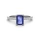 1 - Charlotte Desire 7x5 mm Emerald Cut Iolite and Round Diamond Hidden Halo Engagement Ring 