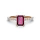 1 - Charlotte Desire 7x5 mm Emerald Cut Rhodolite Garnet and Round Diamond Hidden Halo Engagement Ring 