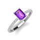 4 - Charlotte Desire 8x6 mm Emerald Cut Amethyst and Round Diamond Hidden Halo Engagement Ring 