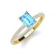 4 - Charlotte Desire 8x6 mm Emerald Cut Blue Topaz and Round Diamond Hidden Halo Engagement Ring 