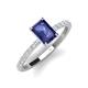 4 - Charlotte Desire 8x6 mm Emerald Cut Iolite and Round Diamond Hidden Halo Engagement Ring 