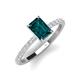4 - Charlotte Desire 8x6 mm Emerald Cut London Blue Topaz and Round Diamond Hidden Halo Engagement Ring 