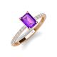 4 - Charlotte Desire 8x6 mm Emerald Cut Amethyst and Round Diamond Hidden Halo Engagement Ring 
