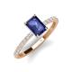 4 - Charlotte Desire 8x6 mm Emerald Cut Iolite and Round Diamond Hidden Halo Engagement Ring 
