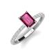 4 - Charlotte Desire 8x6 mm Emerald Cut Rhodolite Garnet and Round Diamond Hidden Halo Engagement Ring 