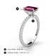 5 - Charlotte Desire 8x6 mm Emerald Cut Rhodolite Garnet and Round Diamond Hidden Halo Engagement Ring 