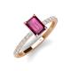 4 - Charlotte Desire 8x6 mm Emerald Cut Rhodolite Garnet and Round Diamond Hidden Halo Engagement Ring 