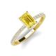 4 - Charlotte Desire 8x6 mm Emerald Cut Yellow Sapphire and Round Diamond Hidden Halo Engagement Ring 